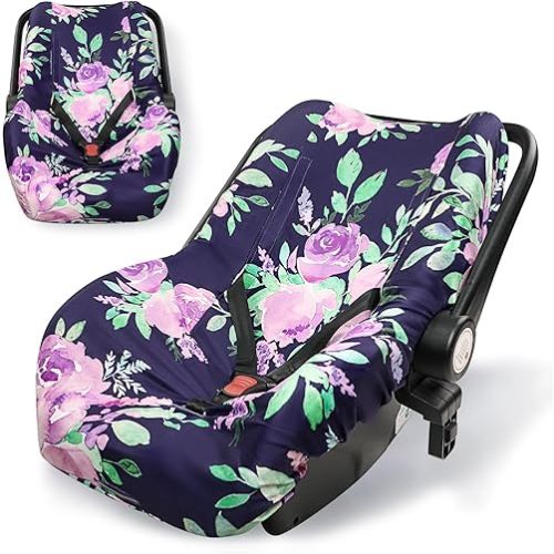 TANOFAR Baby Car Seat Cover Liner, Infant Carseat Cover Liner and Protection for Boys Girls, Universal Fit Car Seat Protective Cover, Soft Comfortable, Machine Washable, Purple Flowers