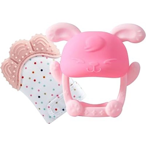 PandaEar Baby Teether and Mitten 2 Pack, Baby Chew Teethers for Sucking Needs, Pain Relief, Protection Glove, Stimulating Teether, Hand Pacifier