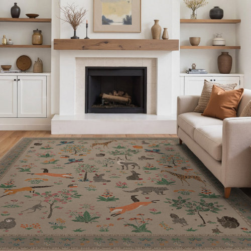 Animal & Floral Machine Washable Area Rugs with Non-Slip Backing