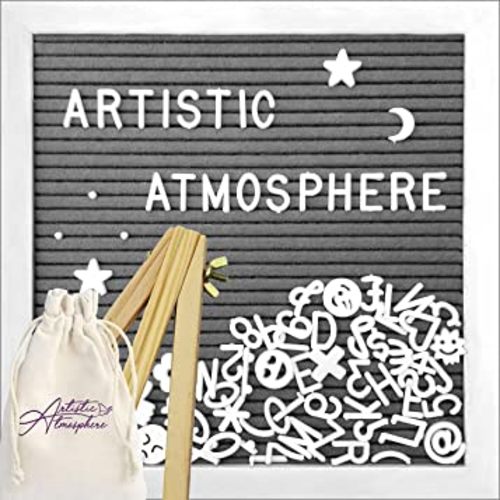 Felt Letter Board with Letters Set and Stand - 10x10 Inch, Dark Gray Color, 340 White Characters and Emoji with Bag - Pregnancy Must Haves, Perfect for a Baby Shower Gift! (White/Gray)