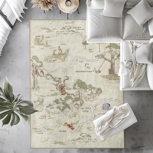 Winnie the Pooh 100 Acre Wood Map Nursery Rug: Plush, Washable Play Mat