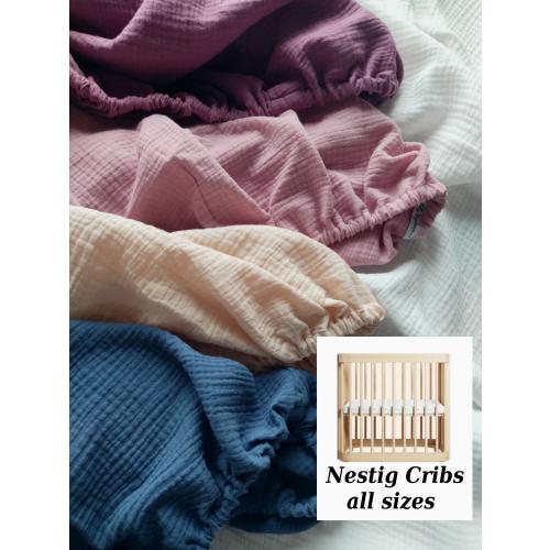 Organic Muslin Mini Crib Sheets , Handmade Cotton Fitted Sheet for Nestig Cribs / Wave / Cloud