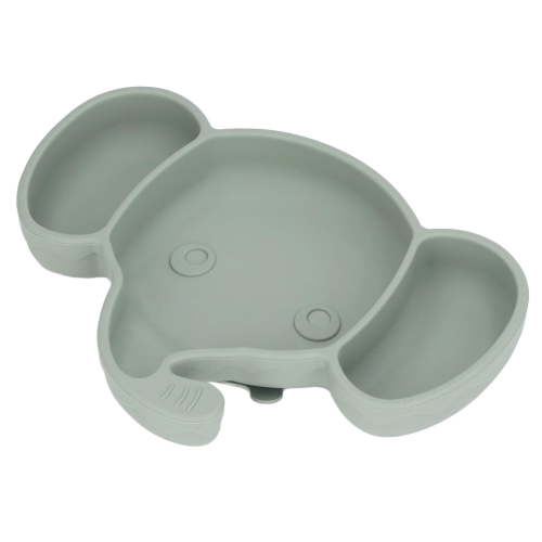 BOKYAN Silicone Elephant Suction Plate – Self‑Feeding Baby Plate, Divided, Odorless, Safe, Dishwasher & Microwave Safe, Green, 6+ Months