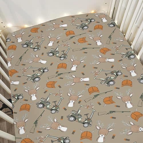 Brown Boys Kids Hunting Baby Crib Sheets for Boy 52"x28" Camouflage Deer Hunting Soft Snug Fitted Crib Mattress Cover Animal Hunt Hunter Nursery Baby Sheet for Standard Crib & Toddler Bed Mattress