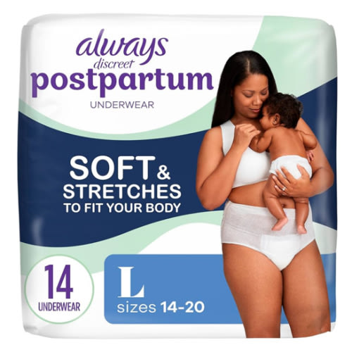 Always Discreet Postpartum and Adult Incontinence Underwear for Women, Large, Maximum Protection, 14 Count