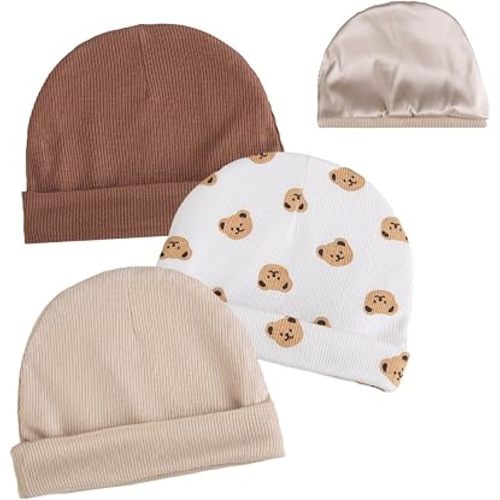 3pcs Satin Lined Baby Newborns Beanie Hats Soft Stretchy Baby Girls Infant Caps Silky Satin Lined Toddler Hat