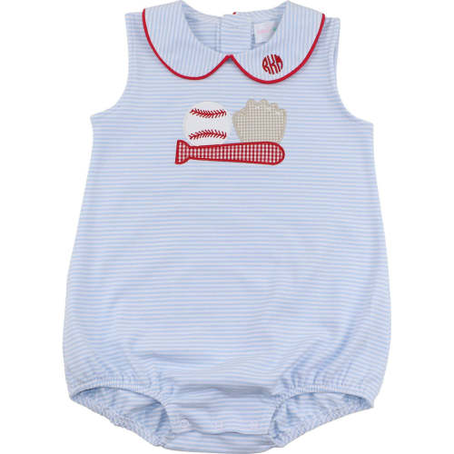 Blue Stripe Knit Applique Baseball Bubble