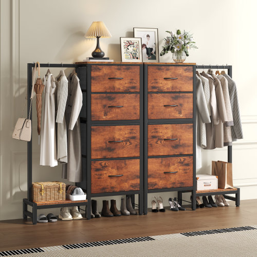 17 Stories Dresser with Hanging Rack, 4 Drawers Small Closet for Bedroom, with Clothes Rack, Tall Storage Tower, Sturdy Frame & Reviews | Wayfair