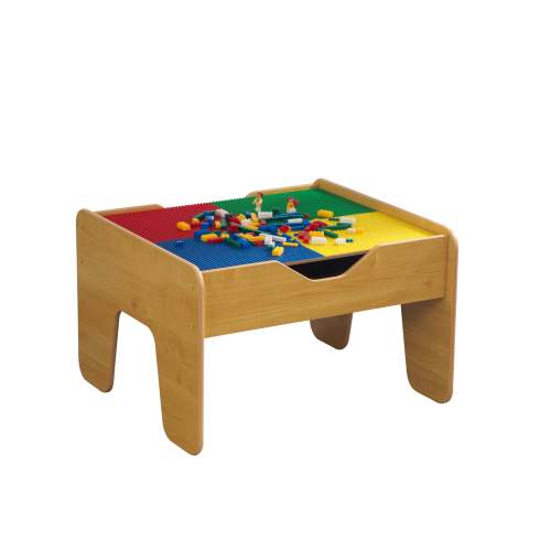 KidKraft Reversible Wooden Activity Table With Board and Train Set - Natural