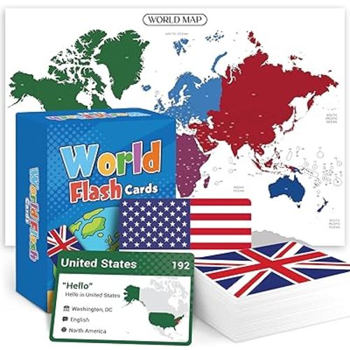 World Flags Flashcards, 245 Countries Flags, Geography Game with World Map - Educational Games for All Ages, Family, Adults, Classrooms & Homeschool, Gift for Teenage