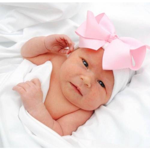 Newborn Girl Hat with Grosgrain Bow: Baby Beanie, Coming Home Outfit