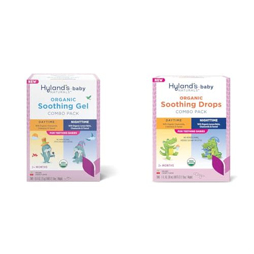 Bundle of Hyland's Baby - Organic Day/Night Soothing Gel Combo Pack + Organic Soothing Drops Combo Pack, Cooling Gel for Oral Discomfort, Ages 2 Months & Up
