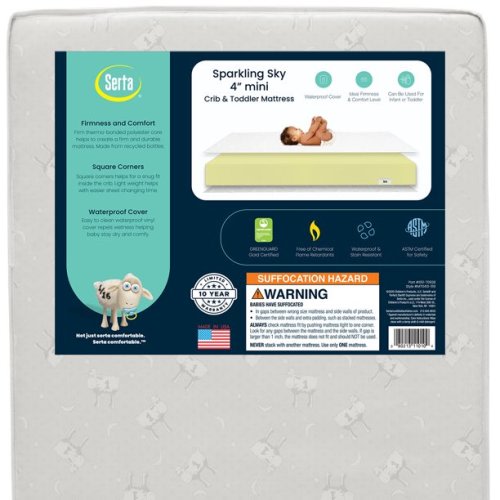 Serta Sparkling Sky 4" Mini/Portable Dual Sided Baby Crib Mattress, GREENGUARD Gold Certified