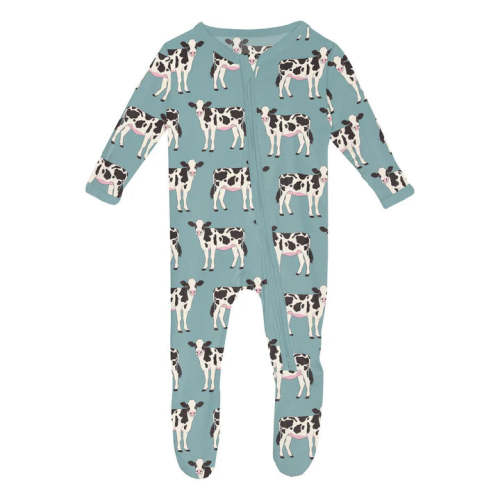 Kickee Pants Jade Cows Footie with 2 Way Zipper