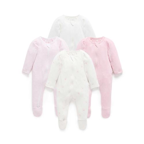 4 Pack Zip Growsuit Pale Pink Bear Pack
