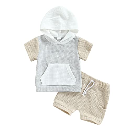 Kayotuas Toddler Baby Boy Summer Clothes Cute Short Sleeve Hooded Tshirt Top and Casual Shorts Set Infant 2 Piece Outfits
