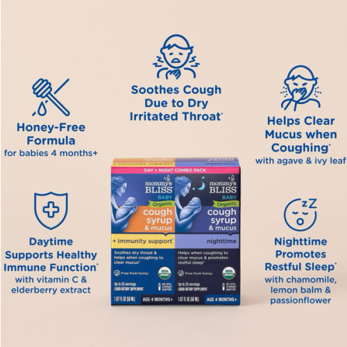Mommy's Bliss Organic Day & Night Baby Cough Syrup and Mucus Syrup Combo pack - 1.67 fl oz/2pk