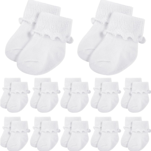 Toulite 12 Pairs Preemie Newborn Baby Ankle Socks Ruffle Turn Cuff Cotton Non-slip Warm Socks for Girls and Boys Infant