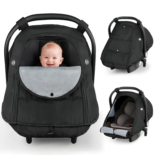 Metplus Waterproof Car Seat Cover Baby for Winter, Infant Car Seat Cover Breathable-Warm and Comfortable Carseat Covers Canopy,Rain, Snow, and Wind-Resistant,Baby CarSeat Covers for Boy Girl,Black