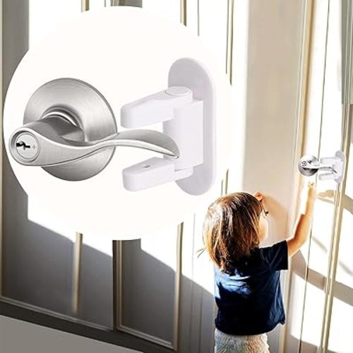 Matenf Childproof Door Lever Lock (2 Pack) Prevents Toddlers Pets From Opening Doors, Door Handle Lock for Babyproofing, Durable Safe ABS Material Strong Adhesive, No Drill Tool Needed Easy to Install