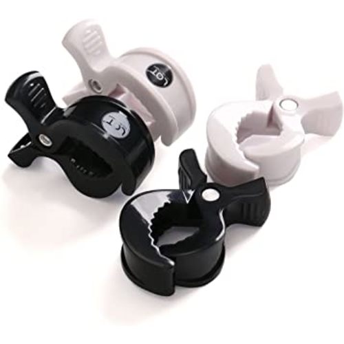 LAT 4-Pack Stroller Pegs Clips to Hook Muslin Blanket Sun Shade to Canopy, Pram Toy Holder, Car Seat Cover Clips, Protect Baby Kids from Sun Wind Insects (Black + White)