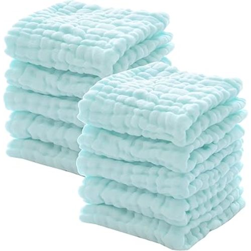 MUKIN Baby Washcloths - Natural Cotton Baby Wipes - Soft Newborn Face Towel for Sensitive Skin - 10 Pack 12x12 inches