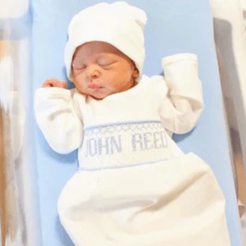 Blue Baby Snuggles - Custom Smocked Pima Gown and Hat