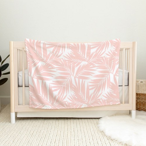 Palm Leaves Light Coral Minky Baby Blanket