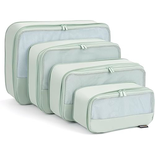 4 Piece Compression Packing Cubes for Suitcases and Backpack, Lightweight Travel Organizers (Light Green, 4 Pack)