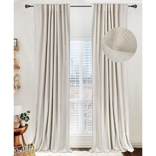 Linen Total Blackout Curtains for Bedroom Living Room 84 Inch, Cream