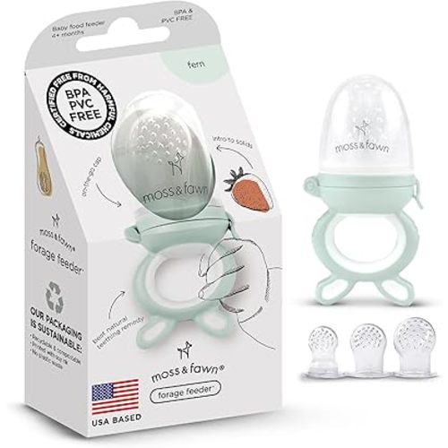 Moss and Fawn Forage Feeder - Soothing Silicone Frozen Breast Milk Popsicle & Baby Food Teething Toy, Pacifier, Fruit Feeder, & Teether - BPA, PVC & Phthalate-Free - Fern