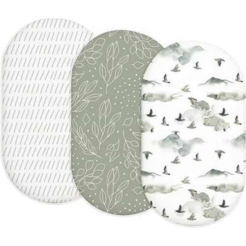 Bassinet Sheets for Baby Girls Boys 2 Pack, Fitted Baby Mattress Sheet for Rectangle, Oval, Hourglass Bassinet Mattress, Breathable Cozy & Universal Fit (Sage Trail, Bassinet Sheet)