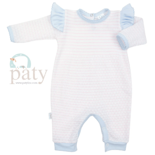 Paty Pinstripe Angel Sleeve Romper, Pima Trim