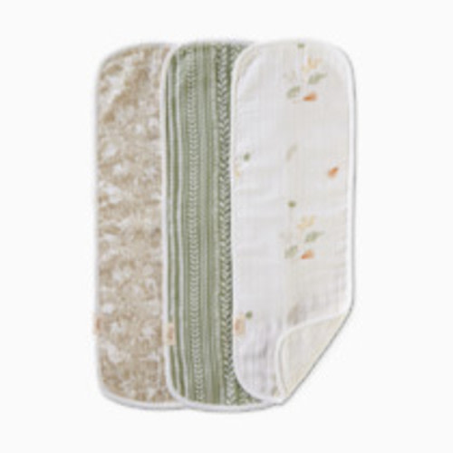 Crane Baby Cotton Muslin and Terry Burp Cloth Set (3 Pack) - Willow Ecru/Green