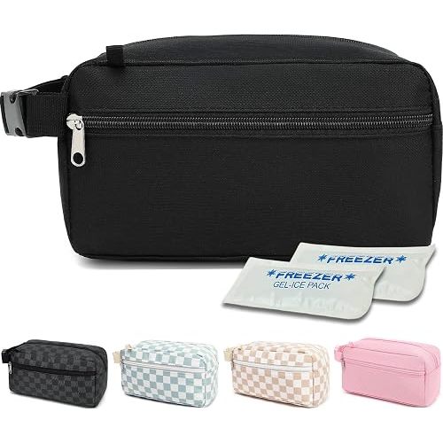 Freezable Snack Bag with Removable Ice Packs, Small Insulated Lunch Bag Mini Cooler, Leakproof Reusable Snack Lunch Box with Buckle Handle for Work, Travel, Office - Black