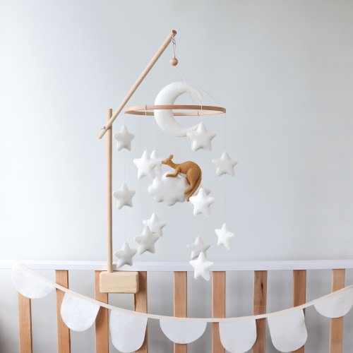 Kangaroo baby mobile for crib, Australian animals nursery decor, Moon, stars and clouds felt mobile, Gender neutral baby shower gift