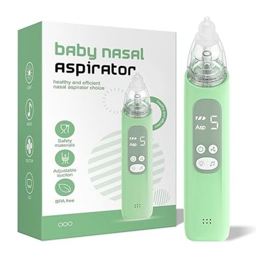 Baby Nasal Aspirator, Electric Nose Sucker with 5 Levels Suction, Soothing Light & Nursery Rhymes (Green)