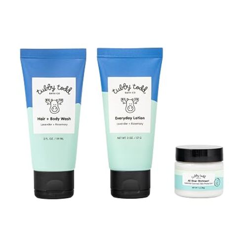 TUBBY TODD 3-Step Baby Bath and Skincare Routine, The Regulars Bundle | 8.5 oz Baby Shampoo and Body Wash, 8.5 oz Everyday Lotion, 3.5 oz All Over Ointment, Lavender Rosemary
