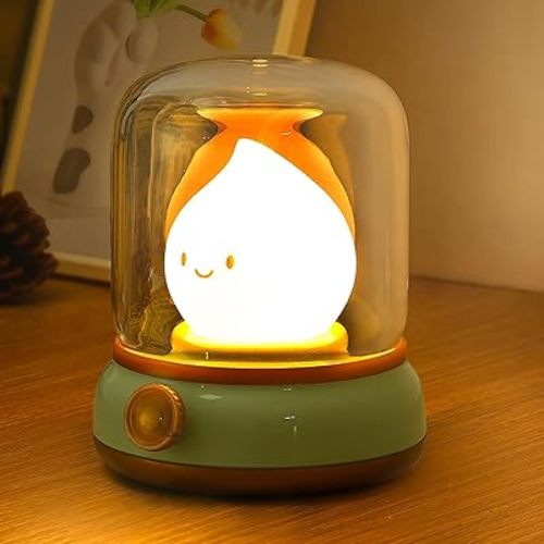 Ghost Campfire Night Light, Small Cute Desk Lamp, Dimmable Cordless Bedside Table Lamp, 2 Modes Rechargebale Battery Oprated Warm Night Light for Bedroom/Kids/Baby Nursery, Vintage Ambient Lighting