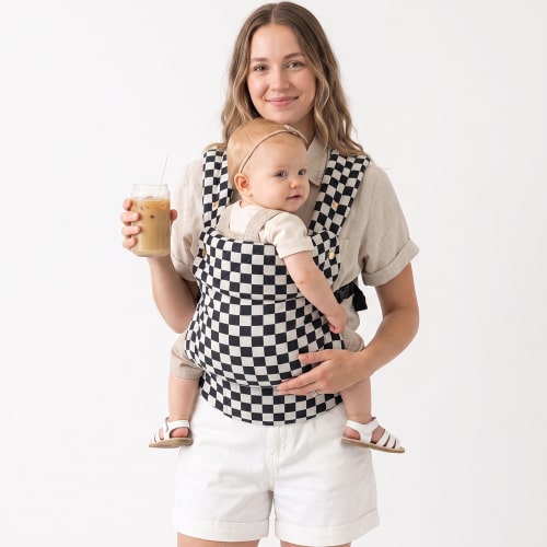Lujifo Ergonomic Baby Carrier, Cotton-Linen Retro Checkerboard 2-in-1 Infant to Toddler Carrier