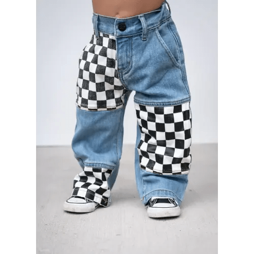 Checkered Patch Baggy Jeans