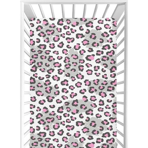 CaTaKu Mini Crib Sheets Fitted for Girls Boys, Leopard Pink Gray Baby Crib Sheets Neutral Mattress Sheets Nursery Toddler Bed Sheets 28"x 52"