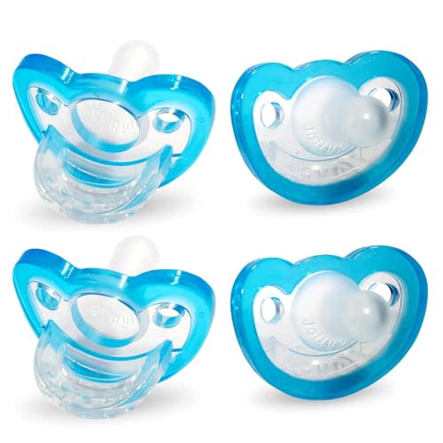 RaZbaby Jollypop Pacifier for Newborns & Up, USA Made, Natural Shaped Orthodontic Binky, Lovingly Shared in NICUs & Hospitals Worldwide, Medical-Grade 100% BPA-Free - 0-3 Months, 4 Pack - Blue