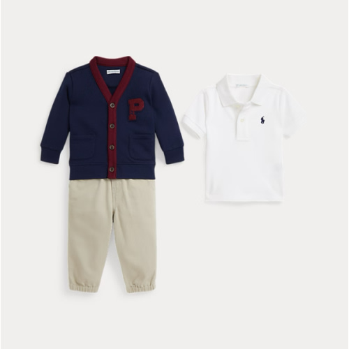 Polo Shirt, Cardigan & Chino Pant Set