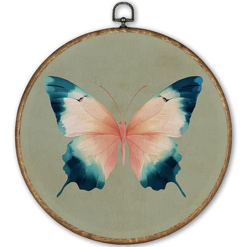 TLESKE Vintage Sage Green Butterfly Round Wall Art Decor Framed 10x10, Rustic Canvas Wall Art Prints Artwork, Farmhouse Wall Hanging Room Door Decor Decorations for Bedroom Living Room
