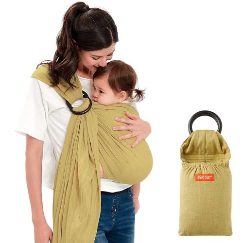Mamaway Baby Ring Sling Carrier - Newborn and Toddler Sling (Supports up to 154lbs), IHDI Certified, Rayon & Linen Made, Soft & Breathable, Nylon 66 Safety Rings, Storage Pocket Design, Olive