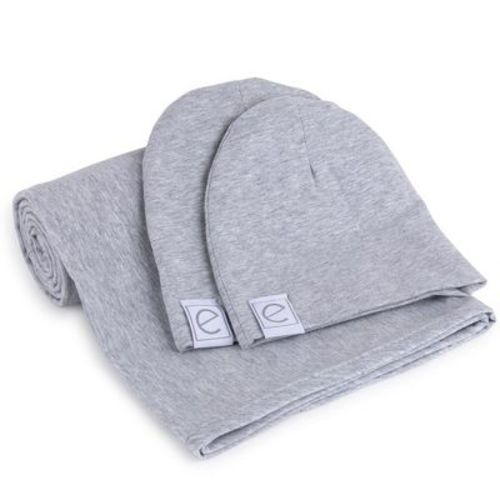 Ely's & Co. Jersey Cotton Spandex Swaddle Blankets 40"x40" with Beanie Gift Set
