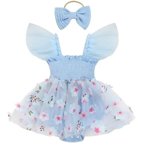 TITKKOP Baby Girl Tulle Romper|Newborn Summer Bodysuit|First Birthday Photo Shoot|Cake Smash Outfit for Infants 0-18M