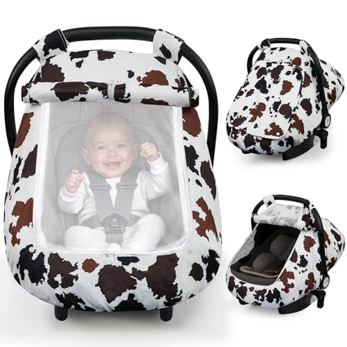 Elstey Car Seat Cover Baby, Minky Dot Carseat Covers Baby Boys Girls, Lightweight Infant Car Seat Cover Canopy with 2 Layers Breathable Mesh Windows, Stroller Carrier for Babies Newborn Essentials