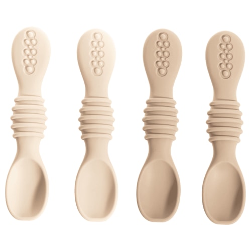 Silicone Baby Spoons for Baby Led Weaning 4-Pack, First Stage Baby Feeding Spoon Set Gum Friendly BPA Lead Phthalate and Plastic Free, Baby Tan/Beige